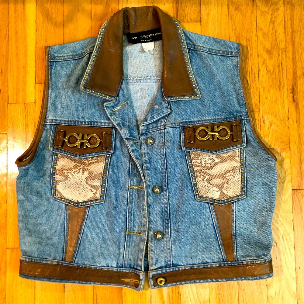 Leather and Stud Jean Vest and Pant Outfit